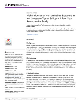 High Incidence of Human Rabies Exposure in Northwestern Tigray, Ethiopia: a Four-Year Retrospective Study