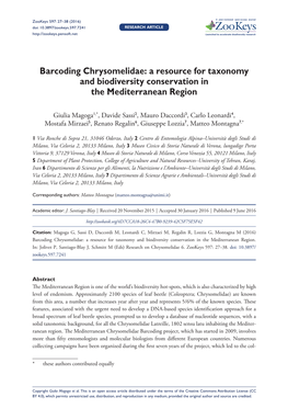 Barcoding Chrysomelidae: a Resource for Taxonomy and Biodiversity Conservation in the Mediterranean Region