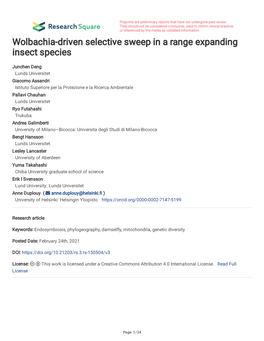 Wolbachia-Driven Selective Sweep in a Range Expanding Insect Species