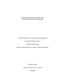 Waveland, Mississippi, November 1964: Death of Sncc, Birth of Radicalism