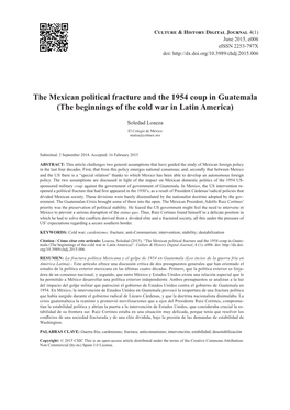 The Mexican Political Fracture and the 1954 Coup in Guatemala (The Beginnings of the Cold War in Latin America)