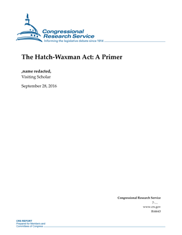 The Hatch-Waxman Act: a Primer