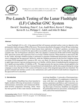 Pre-Launch Testing of the Lunar Flashlight (LF) Cubesat GNC System David C