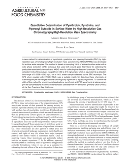 Quantitative Determination of Pyrethroids, Pyrethrins, and Piperonyl Butoxide in Surface Water by High-Resolution Gas Chromatography/High-Resolution Mass Spectrometry