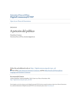 A Petición Del Público Daniel José Centeno University of Texas at El Paso, Dcenteno1@Gmail.Com