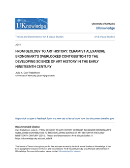 From Geology to Art History: Ceramist Alexandre Brongniart’S Overlooked Contribution to the Developing Science of Art History in the Early Nineteenth Century