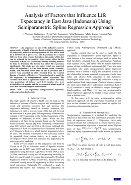 Analysis of Factors That Influence Life Expectancy in East Java (Indonesia) Using Semiparametric Spline Regression Approach