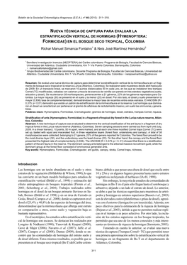 Nueva Técnica De Captura Para Evaluar La Estratificación Vertical De Hormigas (Hymenoptera: Formicidae) En El Bosque Seco Tropical, Colombia