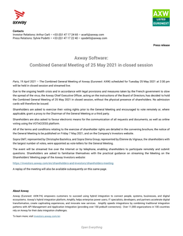 Axway Software: Combined General Meeting of 25 May 2021 in Closed Session