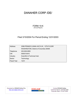 DANAHER CORPORATION (Exact Name of Registrant As Specified in Its Charter)