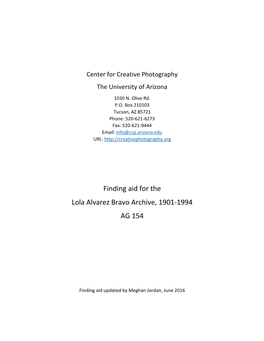 Finding Aid for the Lola Alvarez Bravo Archive, 1901-1994 AG 154