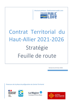 Contrat Territorial Du Haut-Allier 2021-2026 Stratégie Feuille De Route