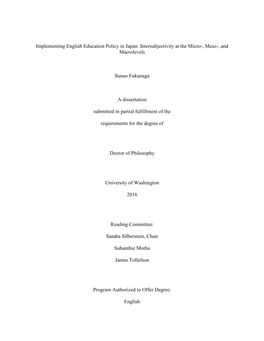 Implementing English Education Policy in Japan: Intersubjectivity at the Micro-, Meso-, and Macrolevels