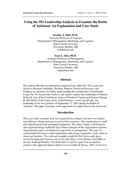 Using the 5Ps Leadership Analysis to Examine the Battle of Antietam: an Explanation and Case Study