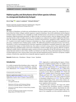 Habitat Quality and Disturbance Drive Lichen Species Richness in a Temperate Biodiversity Hotspot