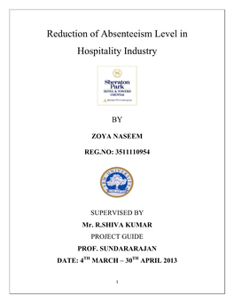 Reduction of Absenteeism Level in Hospitality Industry