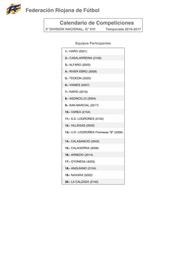 Calendario De Competiciones Federación Riojana De Fútbol