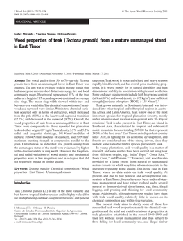 Wood Properties of Teak (Tectona Grandis) from a Mature Unmanaged Stand in East Timor