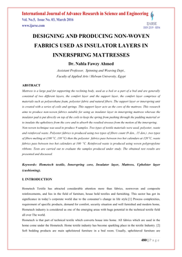 DESIGNING and PRODUCING NON-WOVEN FABRICS USED AS INSULATOR LAYERS in INNERSPRING MATTRESSES Dr