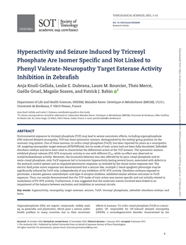 Hyperactivity and Seizure Induced by Tricresyl Phosphate Are Isomer