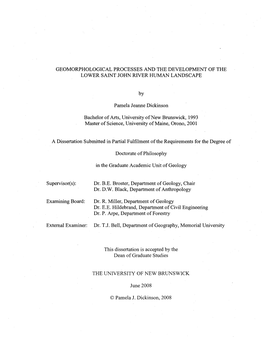 Geomorphological Processes and the Development of the Lower Saint John River Human Landscape