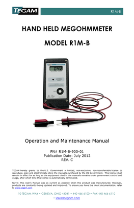 Hand Held Megohmmeter Model R1m-B