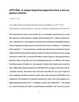 Iptf14hls: a Unique Long-Lived Supernova from a Rare Ex- Plosion Channel