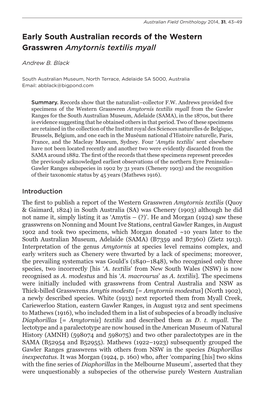 Early South Australian Records of the Western Grasswren Amytornis Textilis Myall