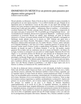 IDOMENEO EN MEXICO (O Un Pretexto Para Pasearse Por Algunos Mitos Griegos) II ROBERTO KRETSCHMER