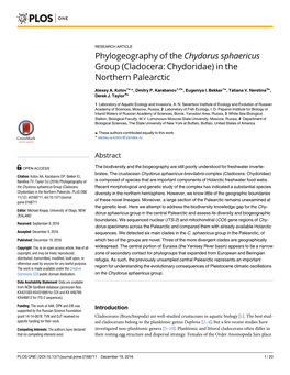 Phylogeography of the Chydorus Sphaericus Group (Cladocera: Chydoridae) in the Northern Palearctic