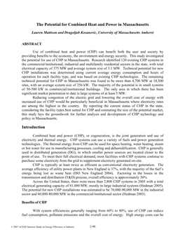 The Potential for Combined Heat and Power in Massachusetts