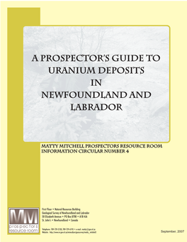 A Prospector's Guide to URANIUM Deposits in Newfoundland and Labrador