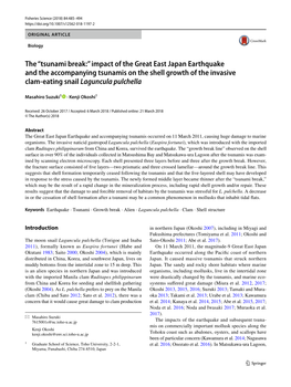 The “Tsunami Break:” Impact of the Great East Japan Earthquake and the Accompanying Tsunamis on the Shell Growth of the Invasive Clam‑Eating Snail Laguncula Pulchella