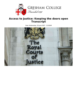 Access to Justice: Keeping the Doors Open Transcript