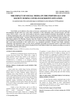 The Impact of Social Media on the Individuals and Society During Covid-19-Lockdown Situation