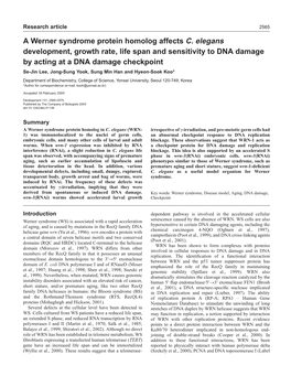 A Werner Syndrome Protein Homolog Affects C. Elegans Development