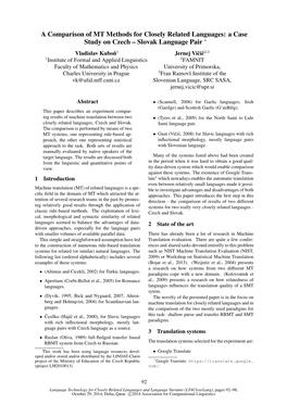 A Comparison of MT Methods for Closely Related Languages