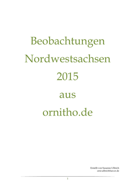 Beobachtungen Nordwestsachsen 2015 Aus Ornitho.De