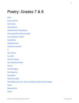 Poetry: Grades 7 & 8