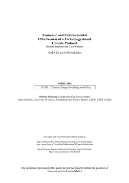 Economic and Environmental Effectiveness of a Technology-Based Climate Protocol Barbara Buchner and Carlo Carraro