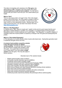 This Letter Is for Families with Variant(S) in the Titin Gene, Also