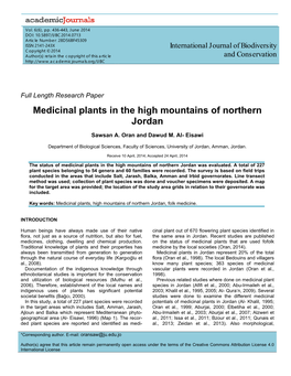 Medicinal Plants in the High Mountains of Northern Jordan