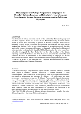 The Emergence of a Dialogic Perspective on Language on The