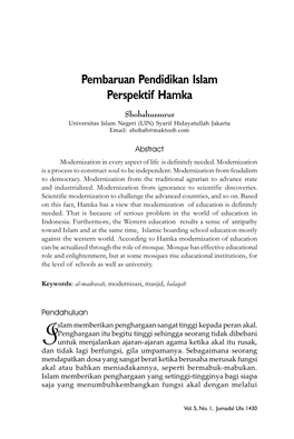 Pembaruan Pendidikan Islam Perspektif Hamka Shobahussurur Universitas Islam Negeri (UIN) Syarif Hidayatullah Jakarta Email: Shobah@Maktoob.Com