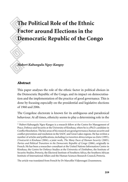 The Political Role of the Ethnic Factor Democratic Republic of the Congo