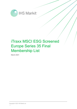 Itraxx MSCI ESG Screened Europe Series 35 Final Membership List March 2021