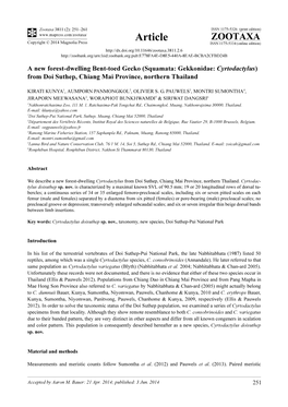 A New Forest-Dwelling Bent-Toed Gecko (Squamata: Gekkonidae: Cyrtodactylus) from Doi Suthep, Chiang Mai Province, Northern Thailand
