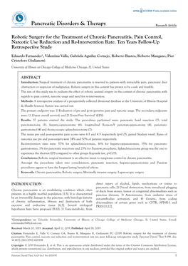 Robotic Surgery for the Treatment of Chronic Pancreatitis. Pain Control, Narcotic Use Reduction and Re-Intervention Rate. Ten Years Follow-Up Retrospective Study