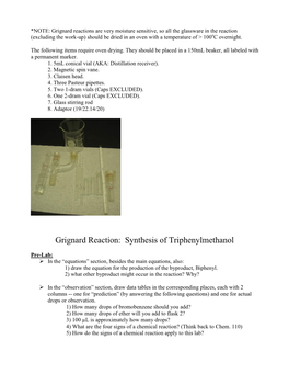 Grignard Reaction: Synthesis of Triphenylmethanol