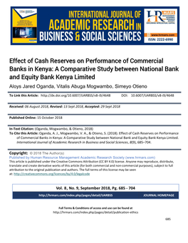 Effect of Cash Reserves on Performance of Commercial Banks in Kenya: a Comparative Study Between National Bank and Equity Bank Kenya Limited